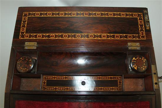 A Victorian rosewood Tunbridge ware writing slope, 12in.